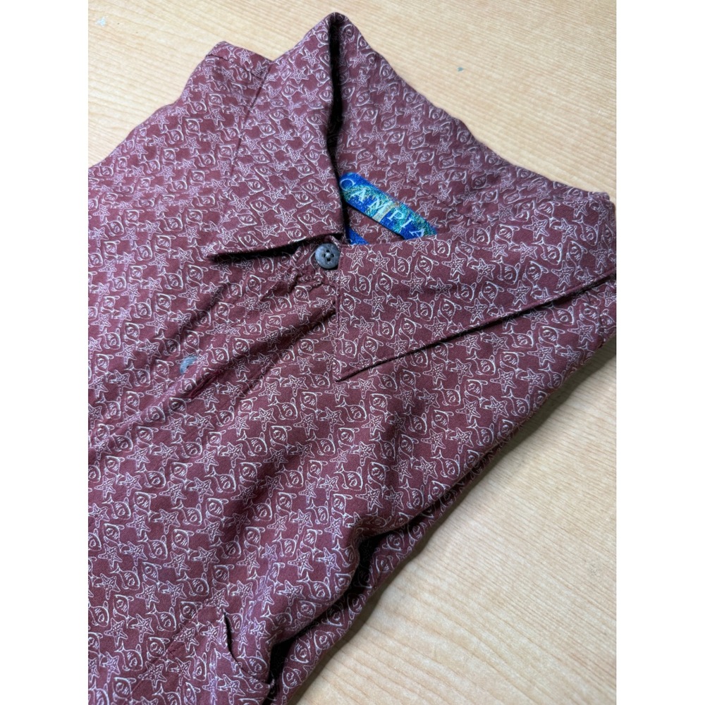 Campia Mens XL Maroon Rayon Starfish Fish Print Short Sleeve Button Down Shirt